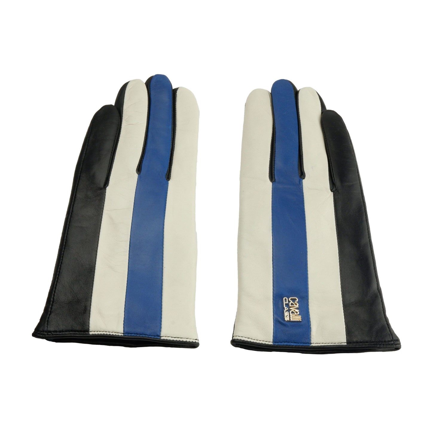 Cavalli Class Chic Blue and Black Lambskin Leather Gloves