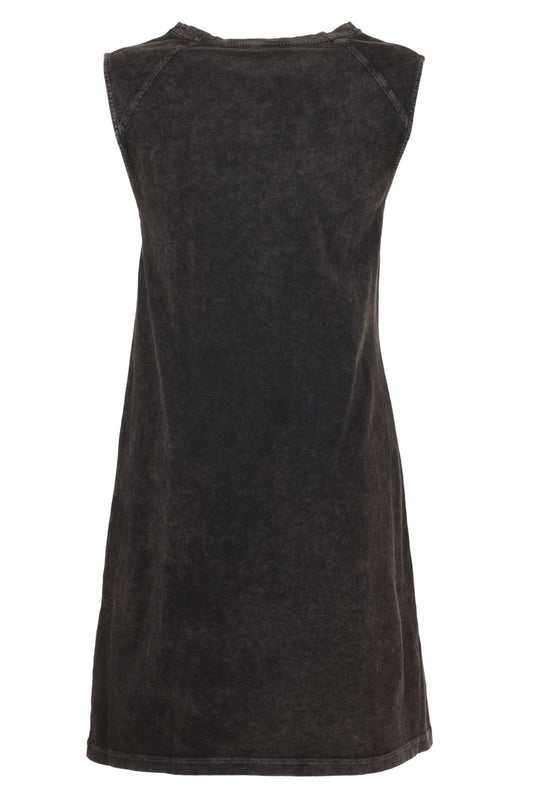 Imperfect Elegant Black Cotton Dress with Logo Detail