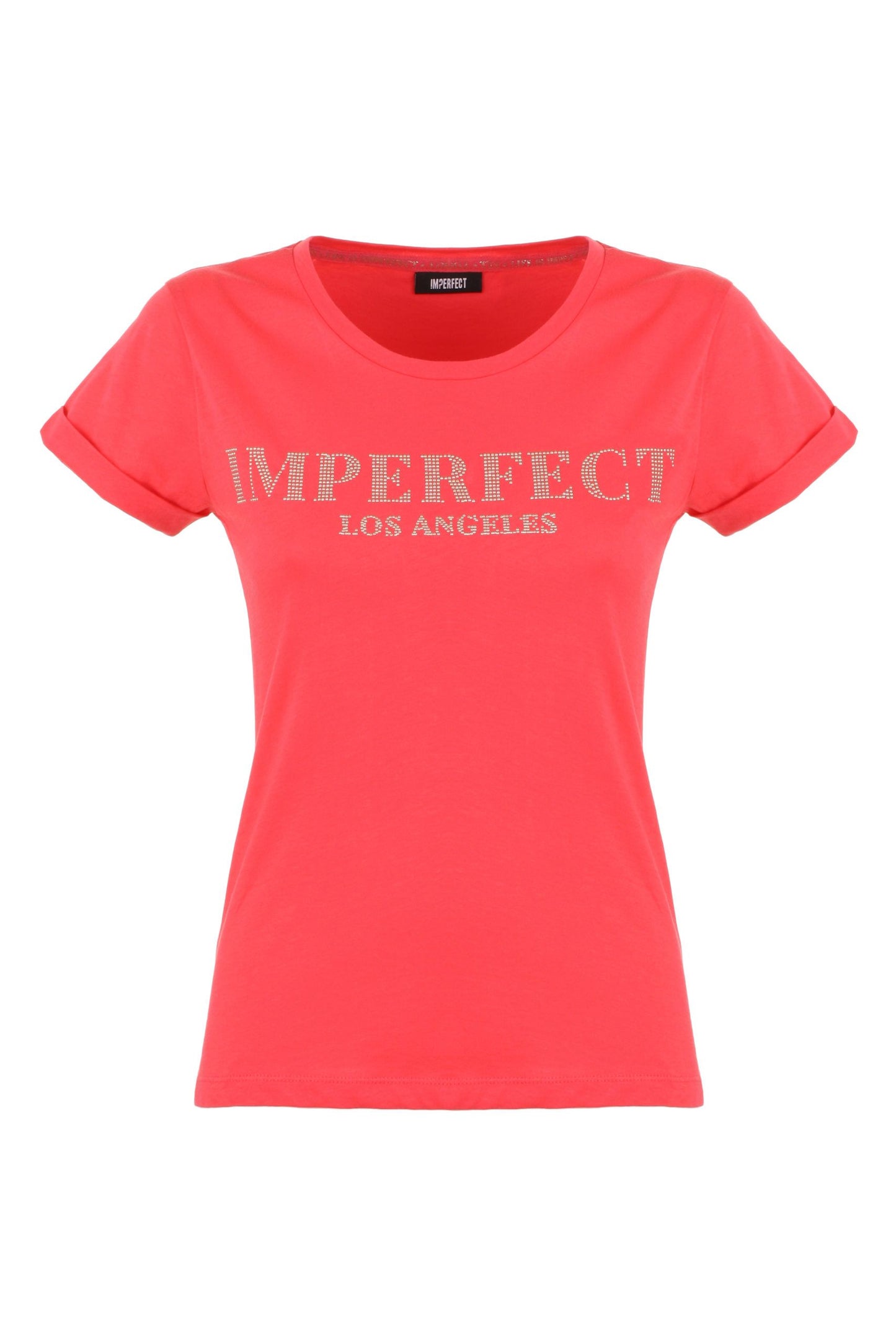 Imperfect Chic Pink Cotton Tee with Brass Logo Accent