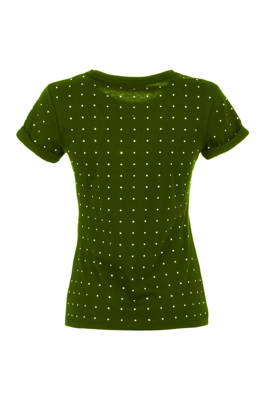 Imperfect Army Green Strass Embellished Cotton Tee
