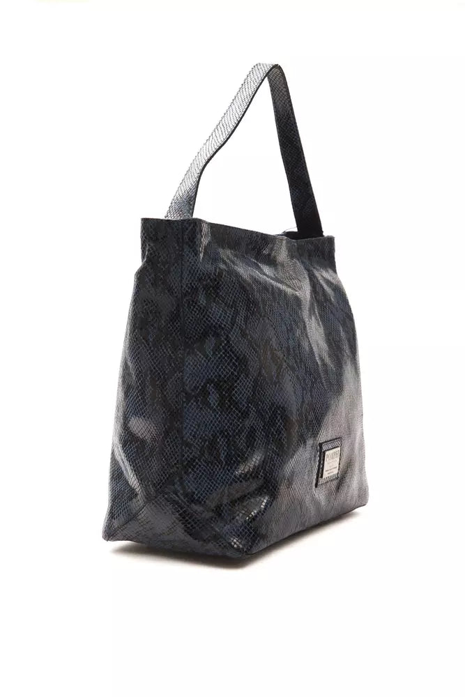 Pompei Donatella Elegant Blue Python Print Leather Shoulder Bag