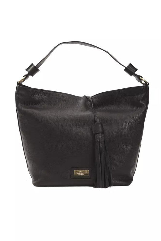 Pompei Donatella Sleek Black Leather Shoulder Bag