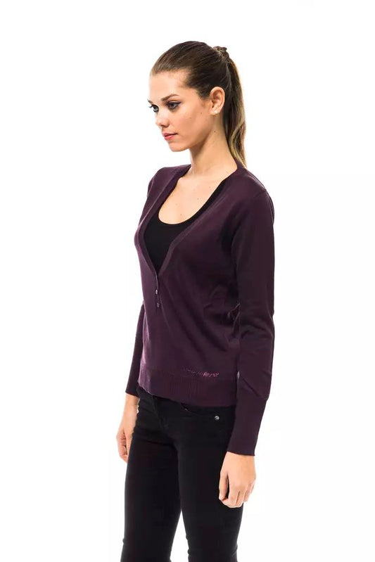 Ungaro Fever Elegant Purple V-Neck Wool Blend Sweater